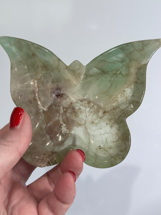 Green Fluorite Butterfly Carving Bowl – 344g