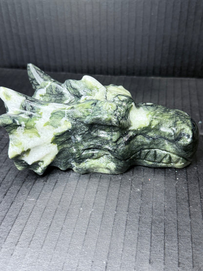 Serpentine Jade Dragon Head | 757g | 13 × 10cm