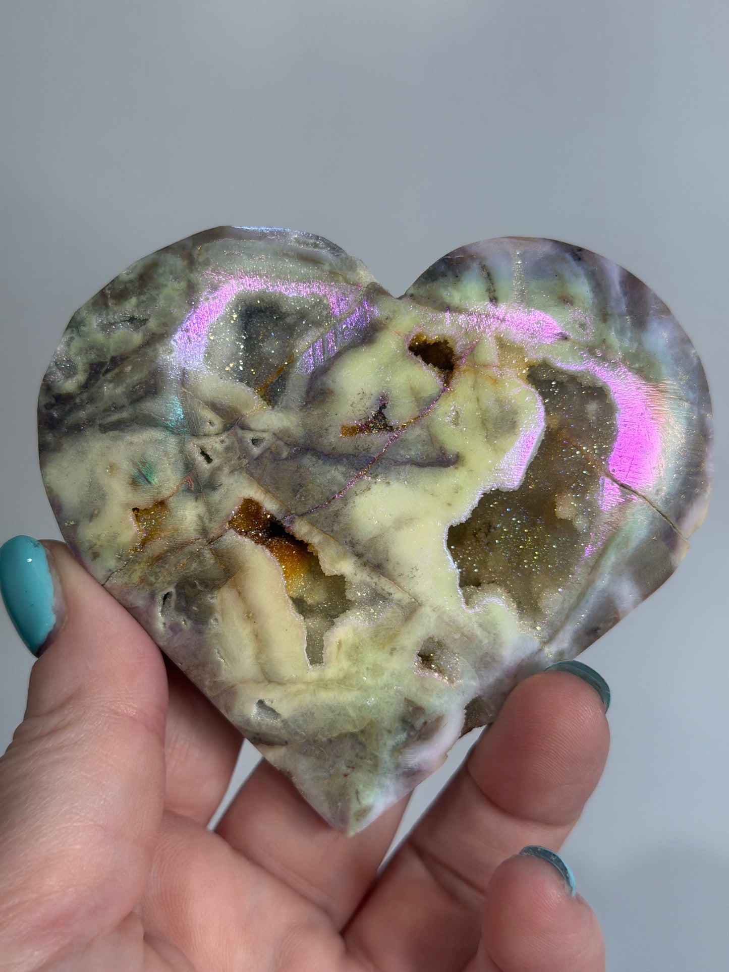 Aura-Coated Sphalerite Druzy Heart 230g | 8.8 × 8.2 cm