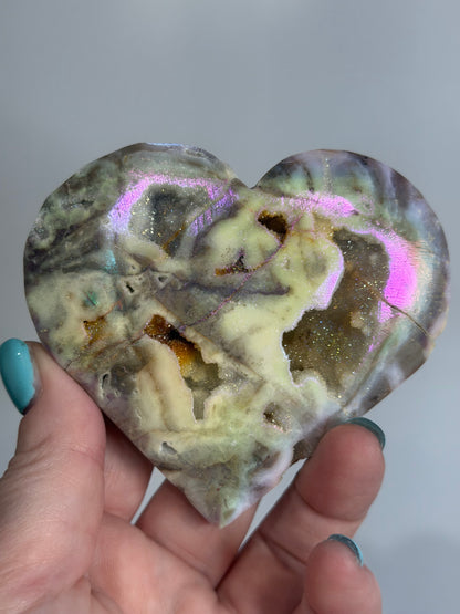 Aura-Coated Sphalerite Druzy Heart 230g | 8.8 × 8.2 cm