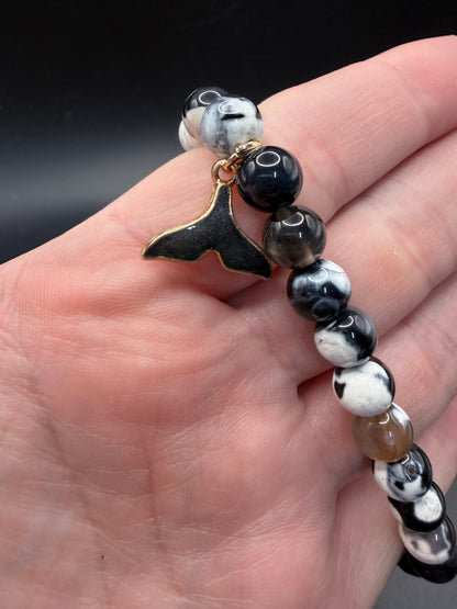 Orca Agate Bracelet – 8mm with Orca Tail Charm