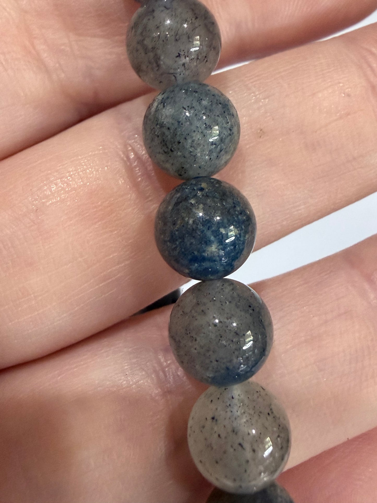 8mm Blue Spot Jasper Bracelet – | Grey & Blue Speckled Stone Bracelet