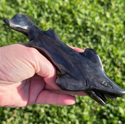 Silver Sheen Obsidian Shark Carving 323g | 17cm