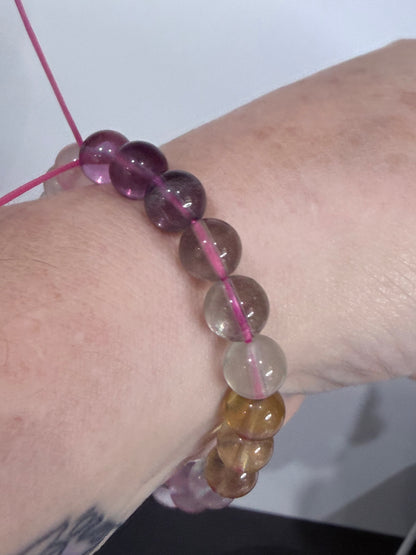 8mm High Quality Rainbow Fluorite Bracelet | Yellow, Blue, Purple, Green & Clear Fluorite