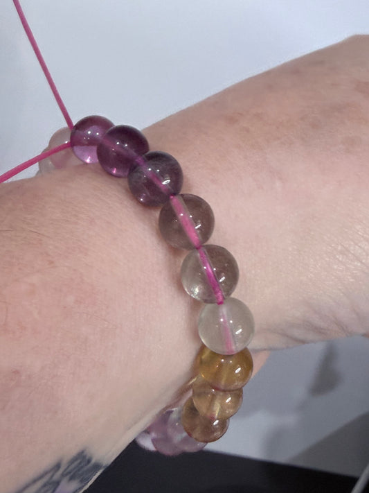 8mm High Quality Rainbow Fluorite Bracelet | Yellow, Blue, Purple, Green & Clear Fluorite