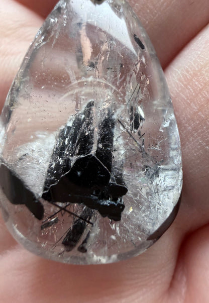 Black Tourmaline in Quartz Pendant with 925 Bail & Black Cord (3cm)
