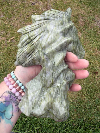 Serpentine Jade (New Jade) Horse Head Carving