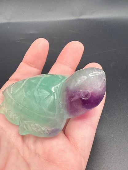 Rainbow Fluorite Turtle Carving