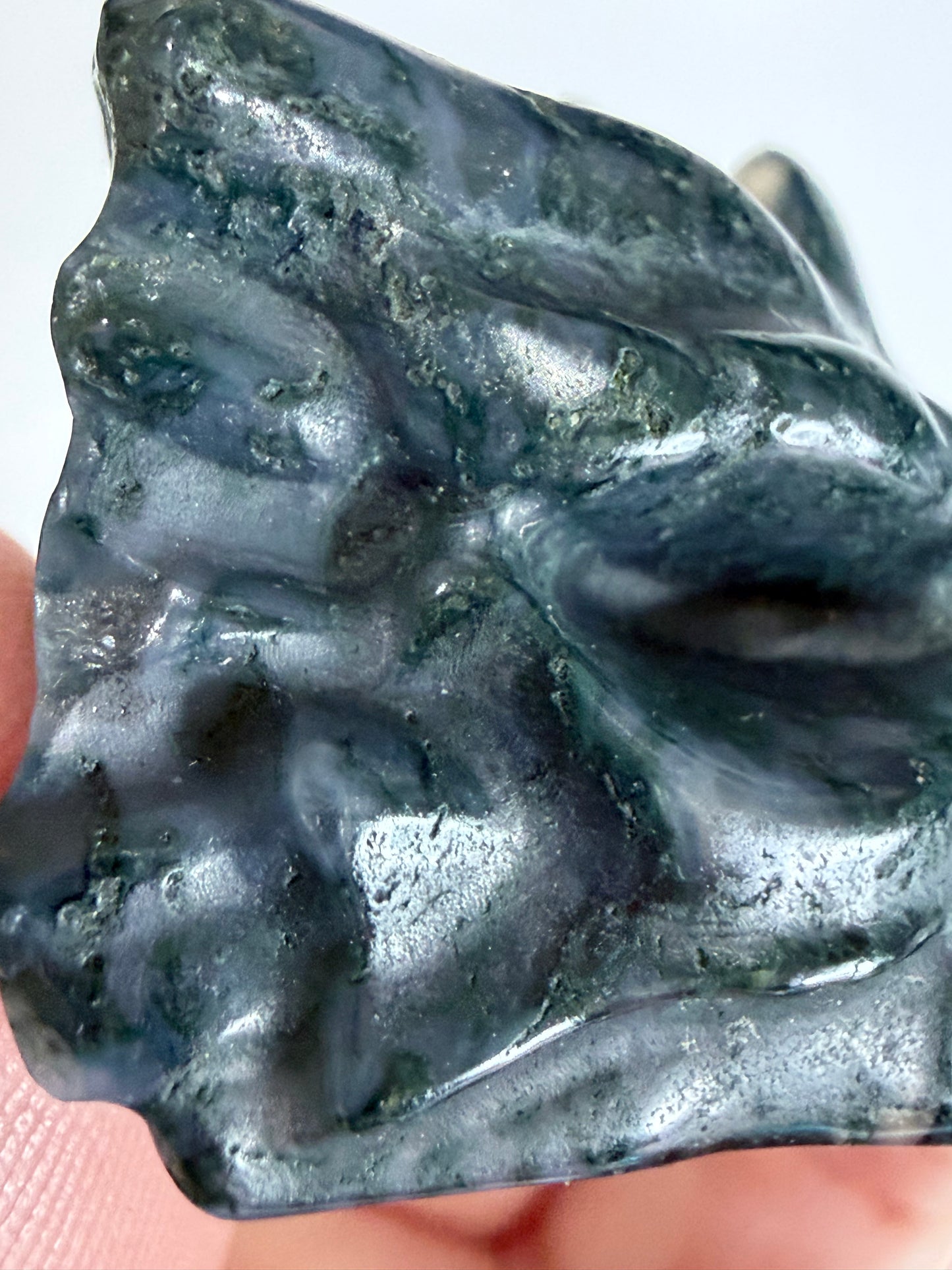Moss Agate Dragon Head Carving 5cm B -
