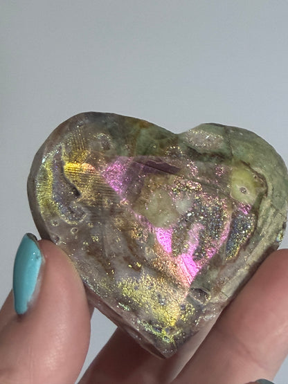 Aura Coated Sphalerite Druzy Heart with Natural Cave - 6cm