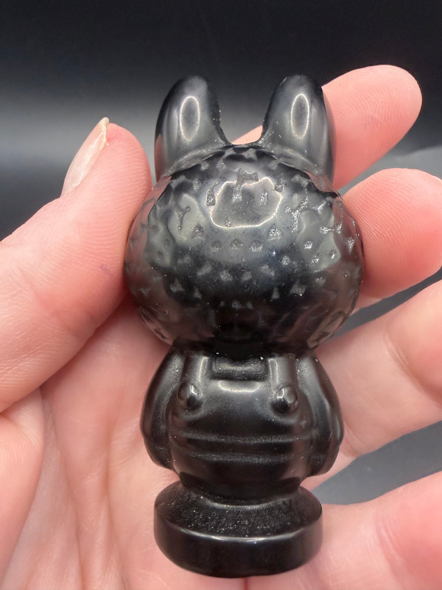 Black Obsidian Labubu-Style Carving – 7 cm