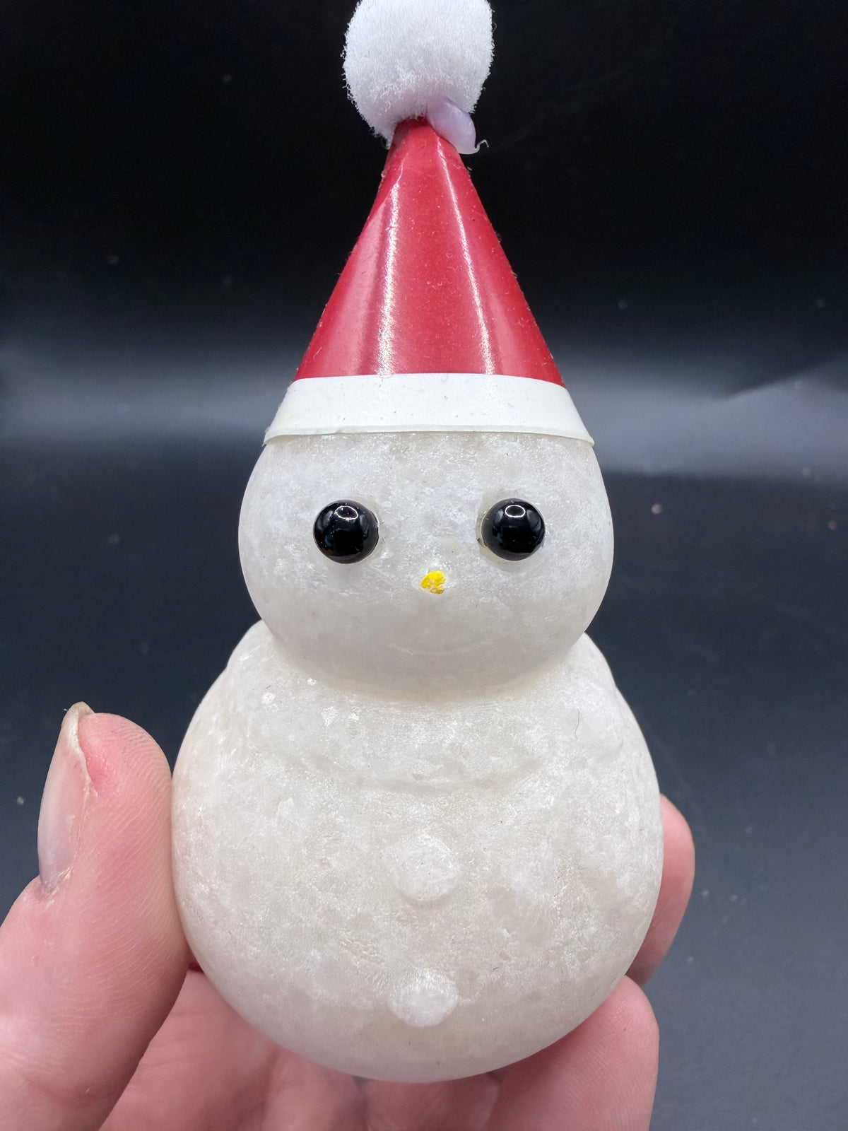 Snowman Sparkling White Marble Carving with Santa Hat – 8 cm