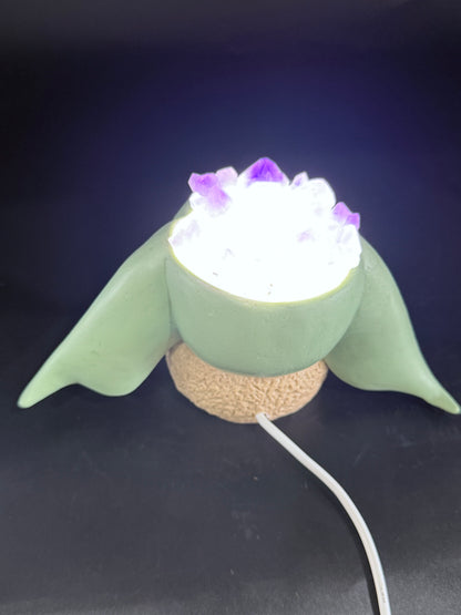 Baby Yoda Amethyst Crystal Light Display