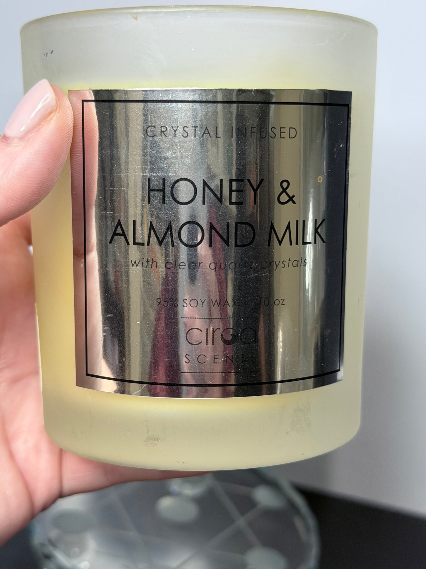 Crystal Infused Honey & Almond Milk Soy Candle with Clear Quartz Crystals | 283g