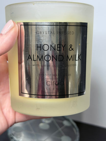 Crystal Infused Honey & Almond Milk Soy Candle with Clear Quartz Crystals | 283g