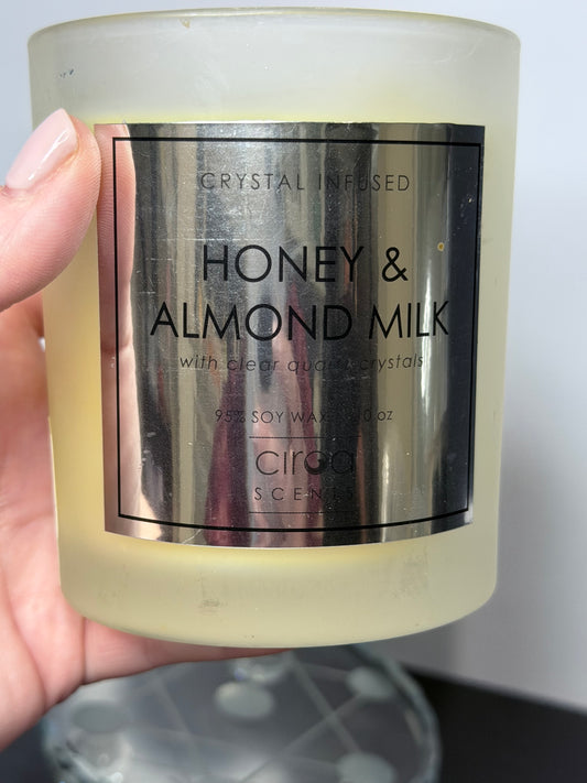Crystal Infused Honey & Almond Milk Soy Candle with Clear Quartz Crystals | 283g