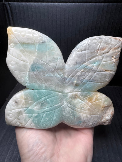 Caribbean Calcite Butterfly Skull Carving | 1.2kg | 14 × 12cm