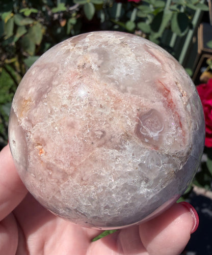 Premium Flower Agate Sphere with Druzy & Crystal Garden – 7 cm | 445g