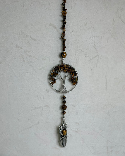 Tiger’s Eye Tree of Life & Feather Wall Hanging – 30cm