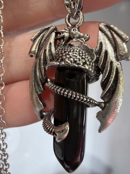 Dragon Protection Pendant – Black Obsidian Necklace (50cm Chain)
