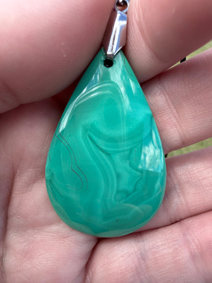 Chrysocolla with Malachite Teardrop Pendant Necklace