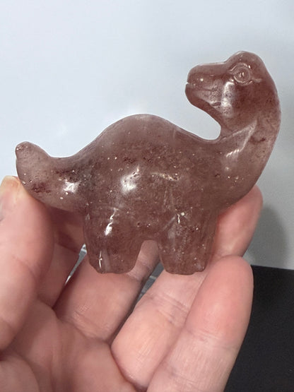 Strawberry Quartz Baby Brontosaurus Crystal Carving – 7cm
