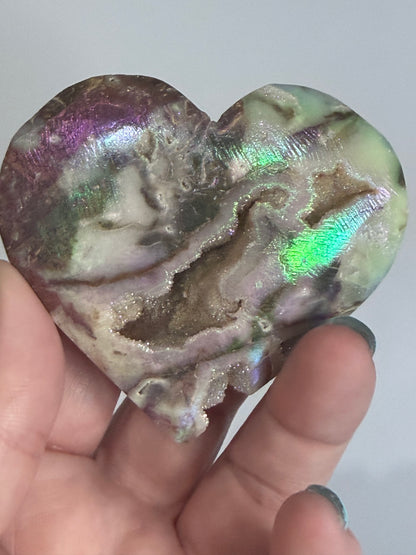 Aura-Coated Sphalerite Druzy Heart with Natural Cave 130g | 7.1 × 6.5 cm C
