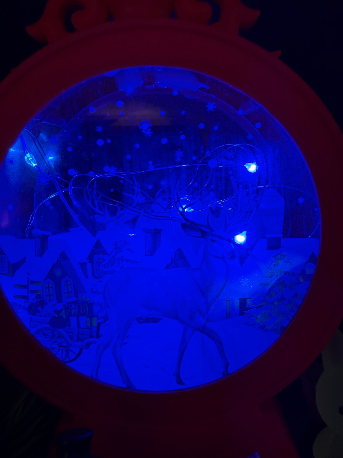 Red Christmas Lantern Scene – Blue LED Light