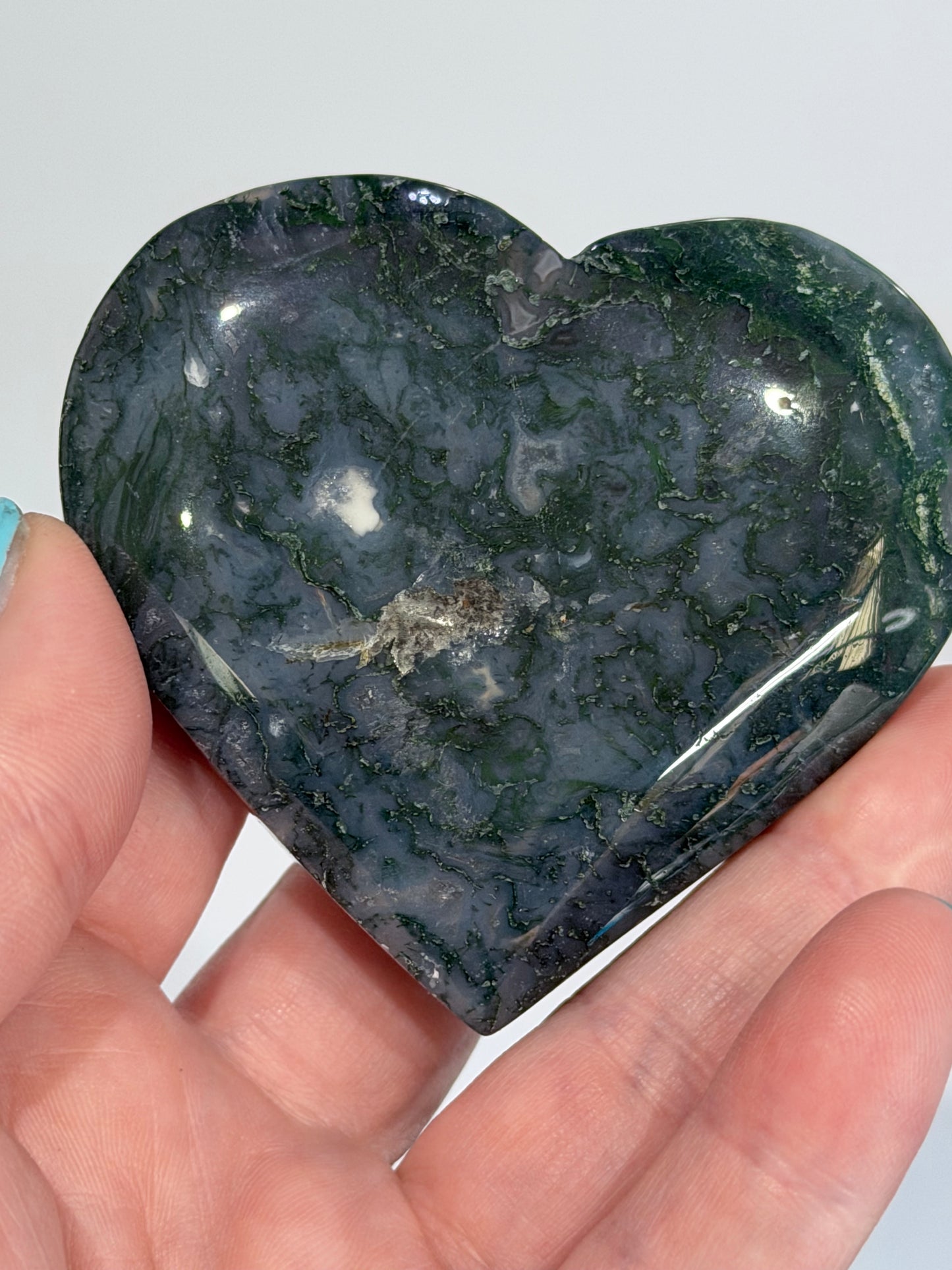 Moss Agate Heart – 130g A - 7.2cm