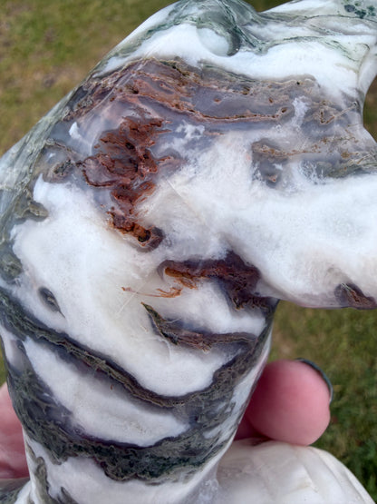 Moss Agate Dolphin Carving — 762g