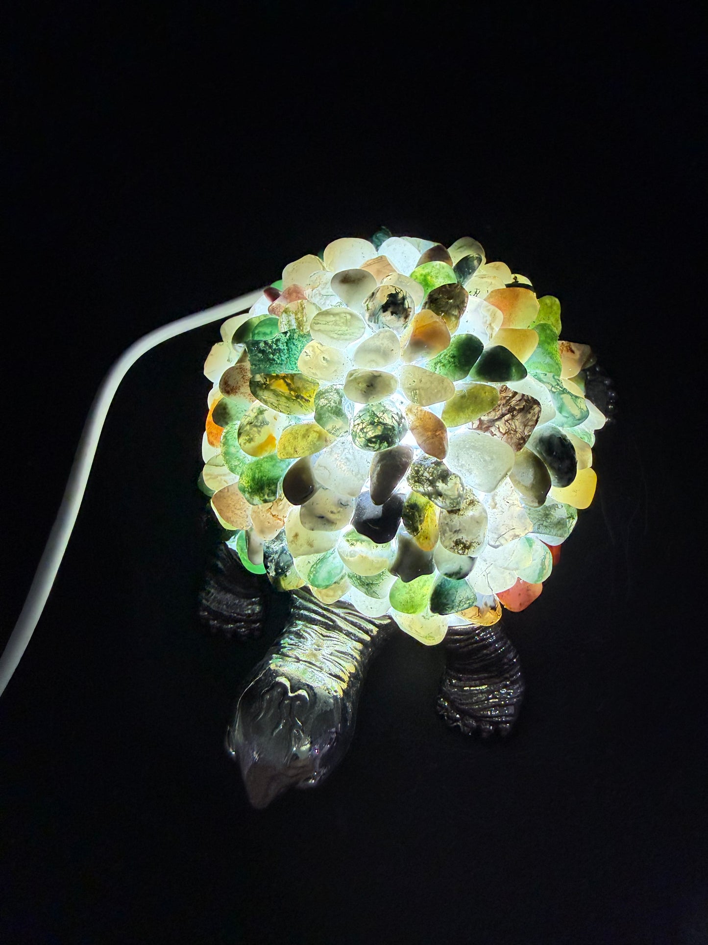 Moss Agate Crystal Turtle Lamp