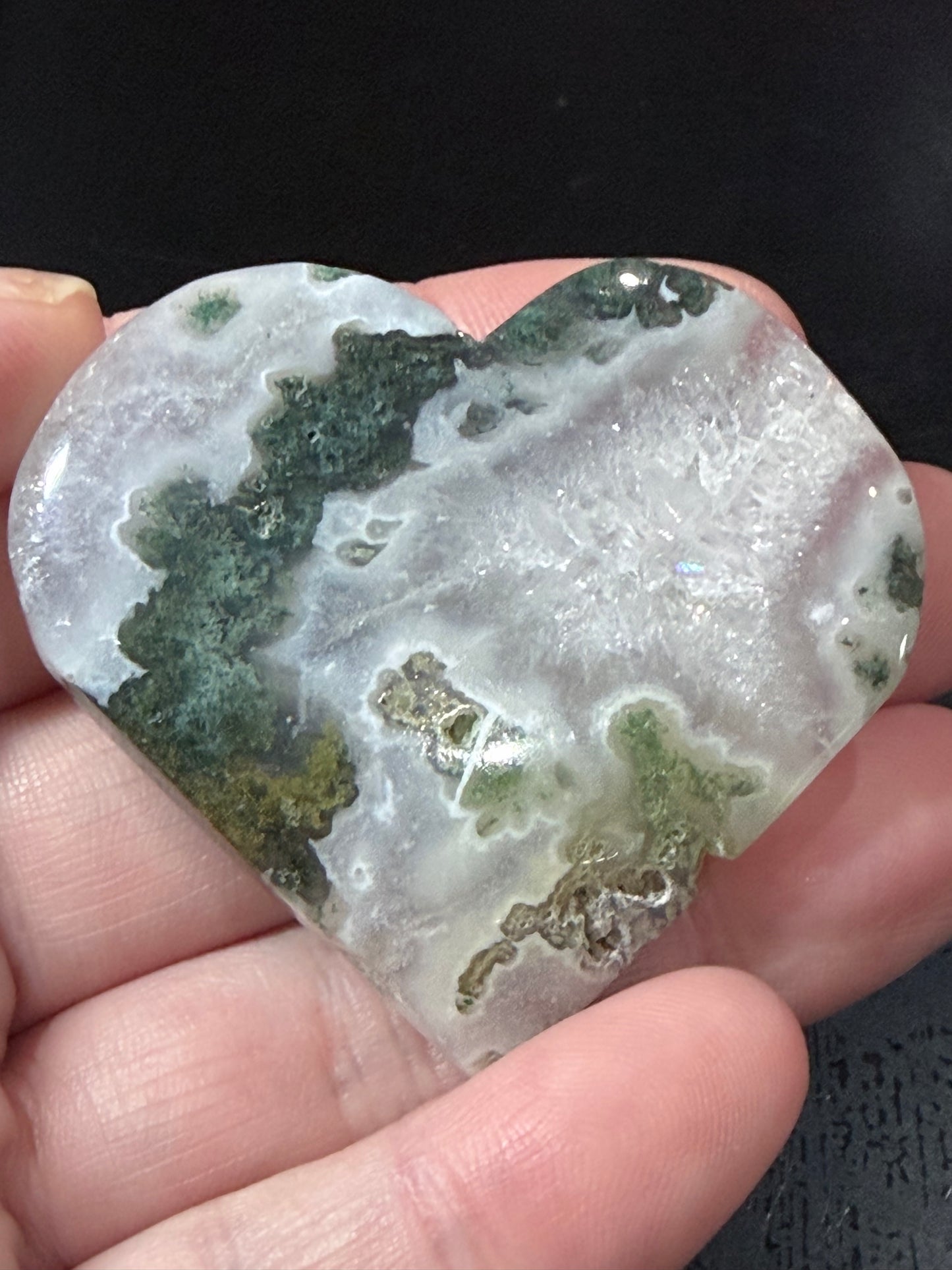 Natural Moss Agate Druzy Heart – Crystal Heart with Sparkling Quartz | 5.2 x 4.8 cm | 41g A