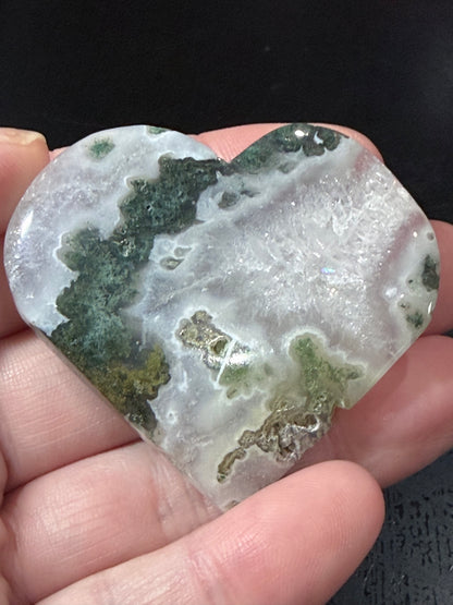 Natural Moss Agate Druzy Heart – Crystal Heart with Sparkling Quartz | 5.2 x 4.8 cm | 41g A