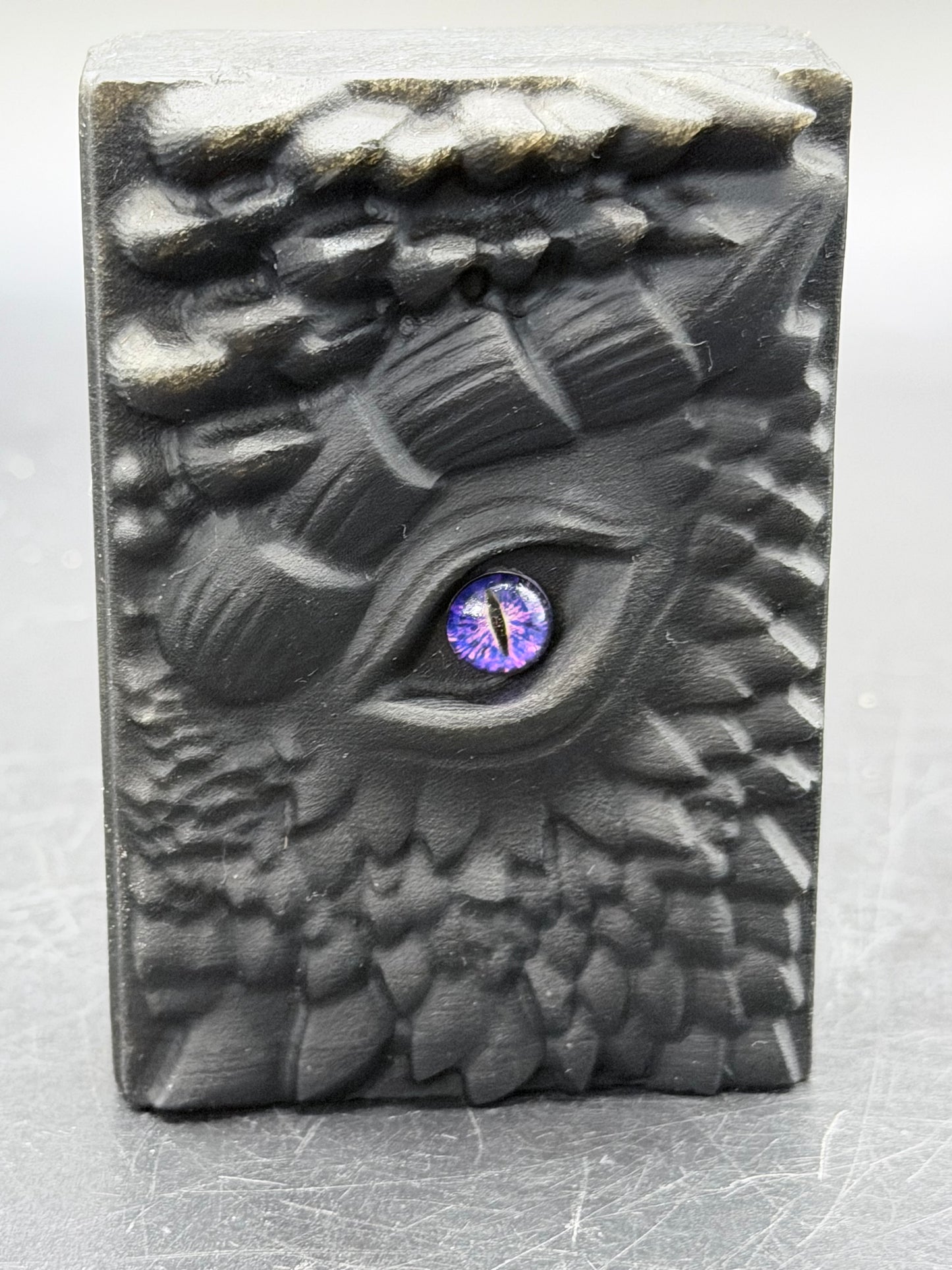Black Obsidian Carved Dragon Book Purple Eye