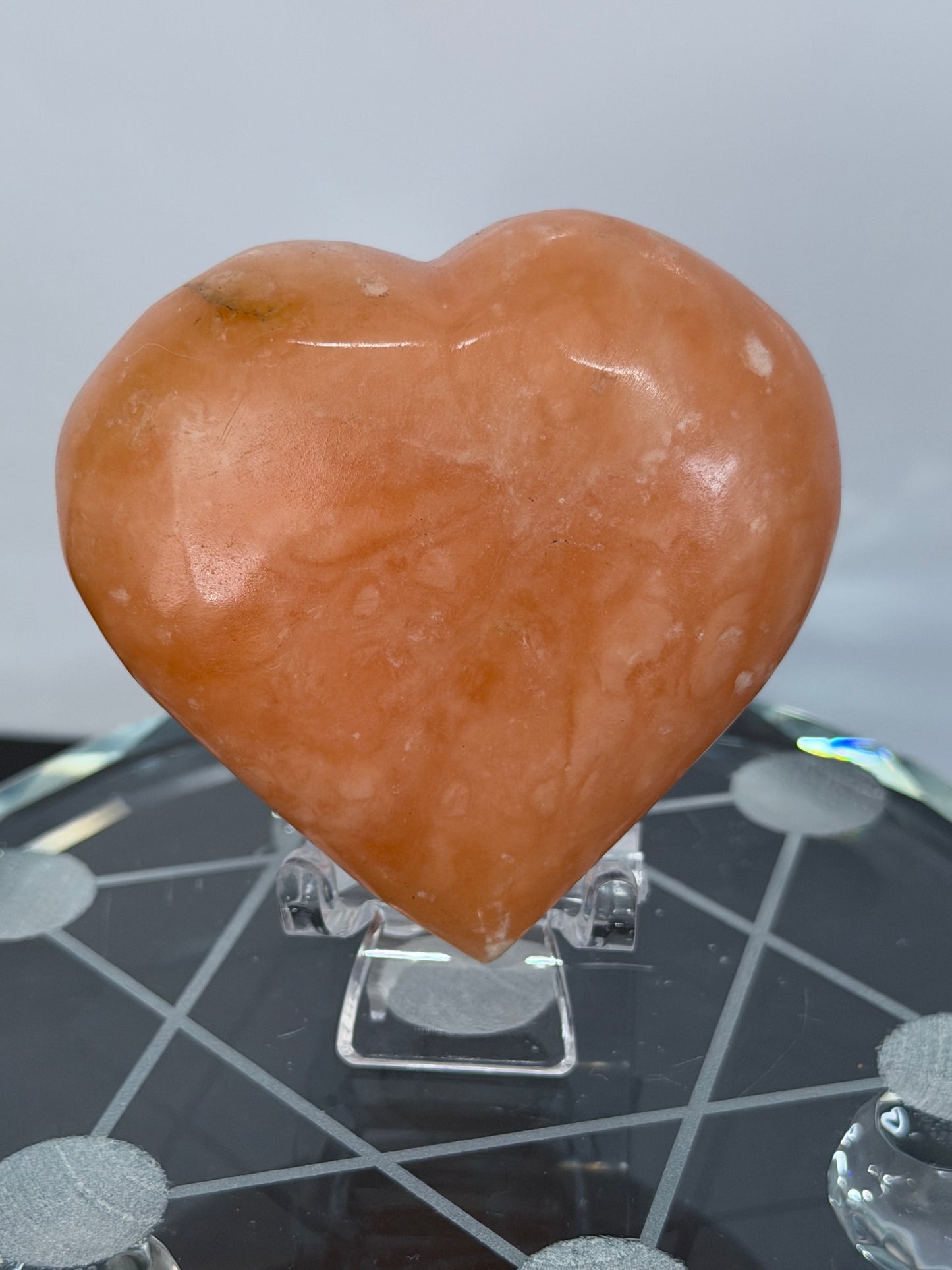 Orange Calcite Heart with Stand – 132g B 6.1cm