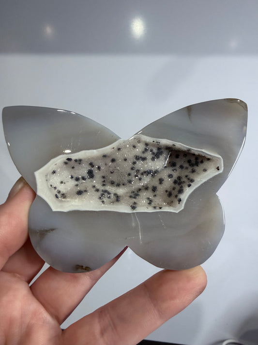 Dendritic Agate Druzy Butterfly Carving – 10.5cm | 144g