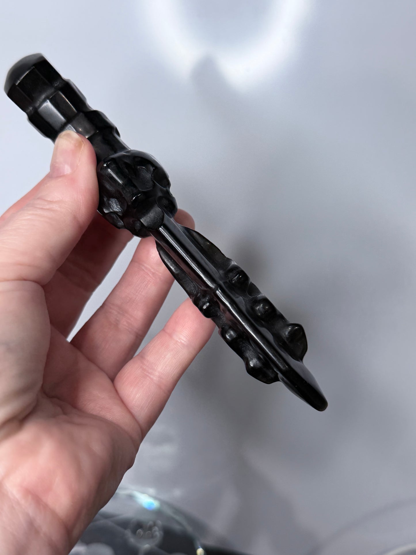 Black Obsidian Skull Dagger with Snake – 15cm