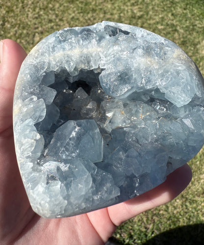 Celestite Heart with Natural Crystal Cavities – 850g