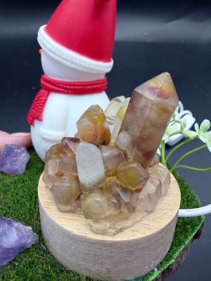 Snowman Christmas Lamp with Golden Healer Crystal Cluster
