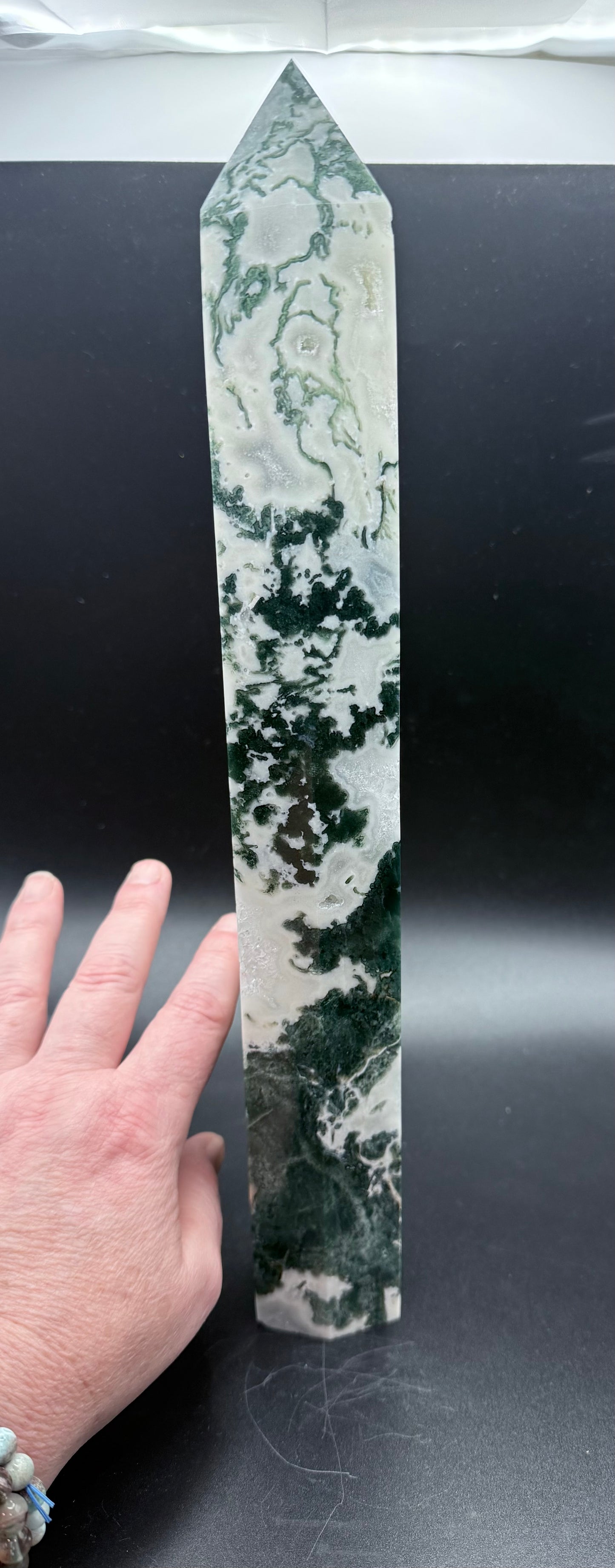 Extra Large Moss Agate Tower with Druzy 35cm 1.4kg