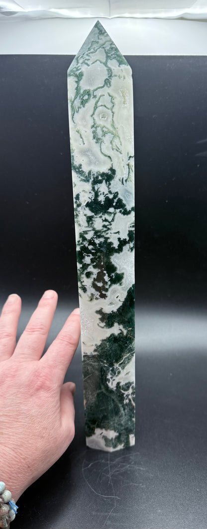 Extra Large Moss Agate Tower with Druzy 35cm 1.4kg