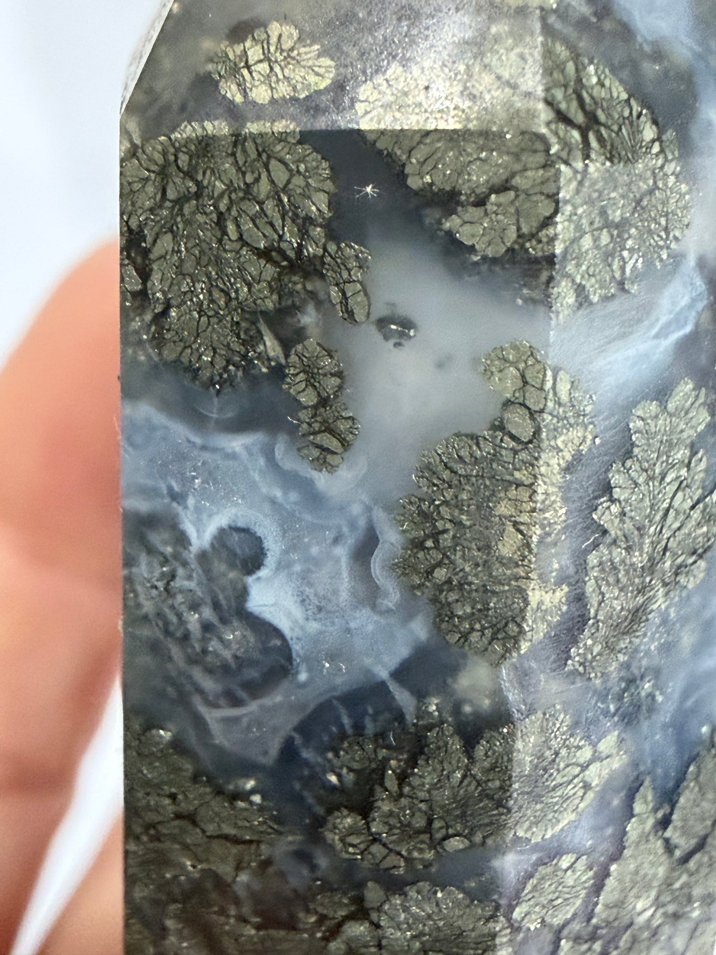 Marcasite in Agate Crystal Tower – 10cm | 133g