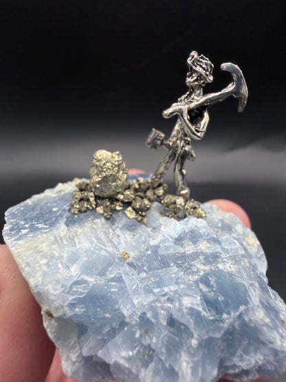 Celestite & Pyrite Miner Specimen – Mini Display