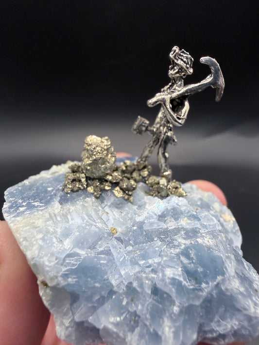 Celestite & Pyrite Miner Specimen – Mini Display
