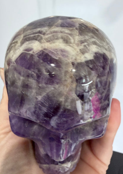Chevron Amethyst Skull – 950g Statement Piece (One-of-a-Kind)
