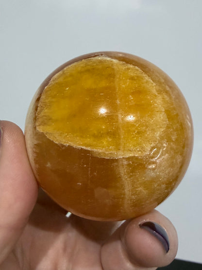 🍊 Orange Calcite Sphere – 5.6 cm | 260 g