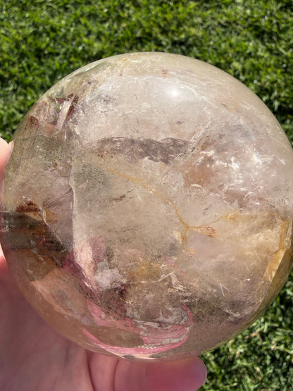 Large Garden Quartz (Lodolite) Sphere with Light Base – 11cm | 1.7kg