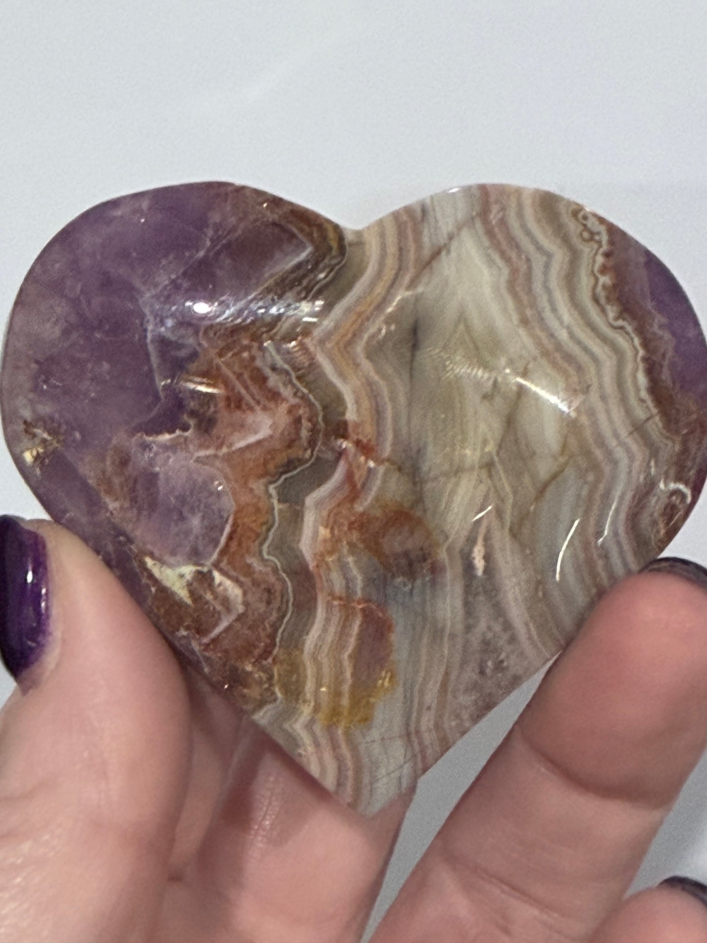 Amethyst & Banded Agate Heart with Acrylic Stand F