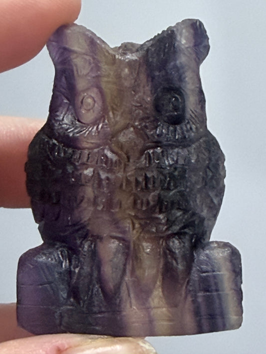 Sunset Rainbow Fluorite Owl Carving – 5.1cm