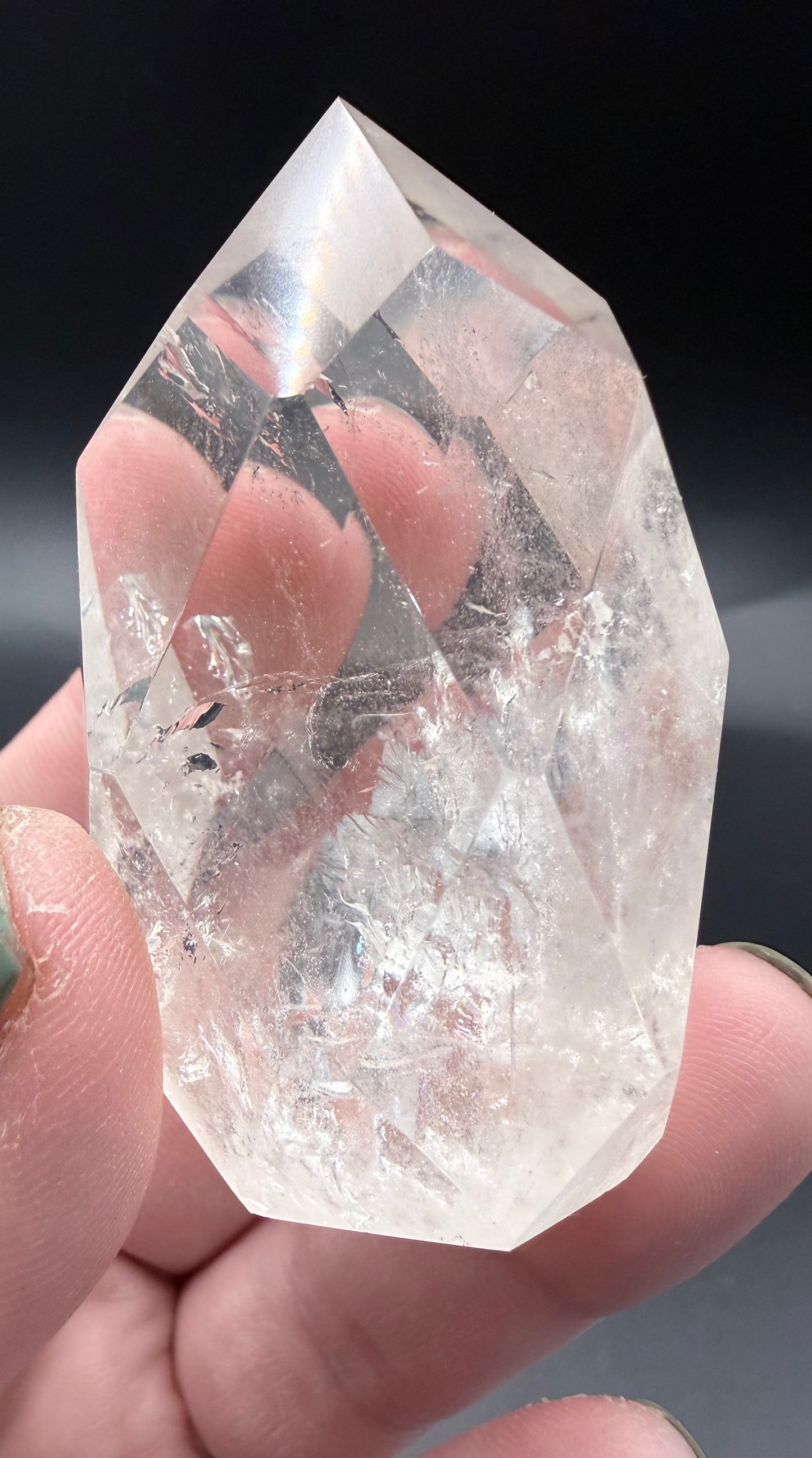 Clear Quartz Polyhedron with Phantoms on Rotating Stand